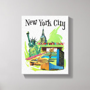 Vintage New york City statue of liberty Travel art Canvas Print