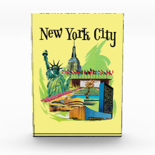 Vintage New York City statue of liberty Travel art Photo Block
