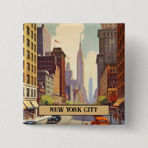 Vintage New York City Street Scene Custom Text 2 Inch Square Button