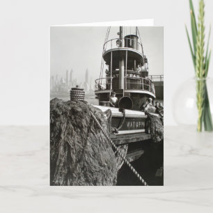Vintage New York City Waterfront Tugboat Card