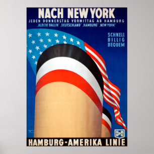 Vintage New York Cruise Ocean Liner Travel Poster