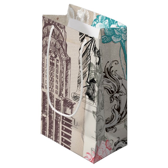 Vintage New York Design Small Gift Bag (Front Angled)