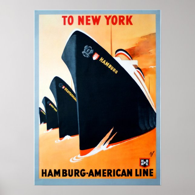 Vintage New York Hamburg Cruise Travel Poster (Front)