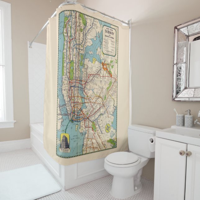 Vintage New York Subway Map Shower Curtain (In Situ)