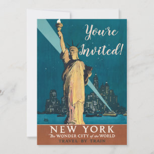Vintage New York Wonder City Statue of Liberty Art Invitation