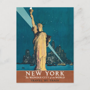 Vintage New York Wonder City Statue of Liberty Art Postcard