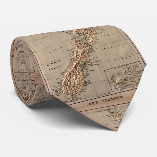 Vintage New Zealand Physical Map (1880) Tie (Rolled)