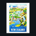 Vintage New Zealand Travel Poster Postcard<br><div class="desc">This postcard is a reproduction of a vintage travel poster advertising New Zealand.</div>