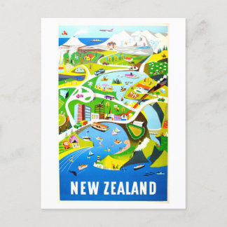 Vintage New Zealand Travel Poster Postcard