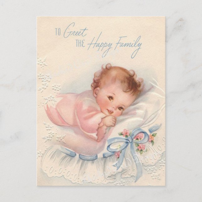 Vintage newborn baby girl postcard (Front)