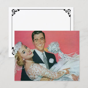 Vintage Newlyweds, Groom Carrying Bride Invitation