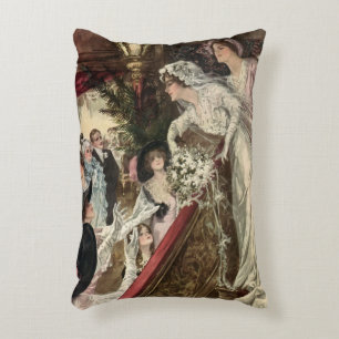 Vintage Newlyweds, Victorian Bride Tossing Bouquet Accent Pillow