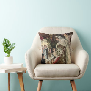 Vintage Newlyweds, Victorian Bride Tossing Bouquet Throw Pillow