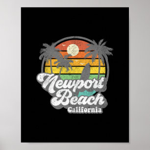 Vintage Newport Beach California Ca Surfing Retro Poster