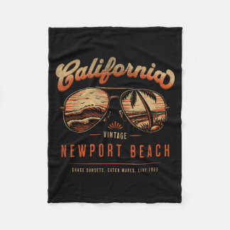 Vintage Newport Beach California Sungles Sunset Fleece Blanket