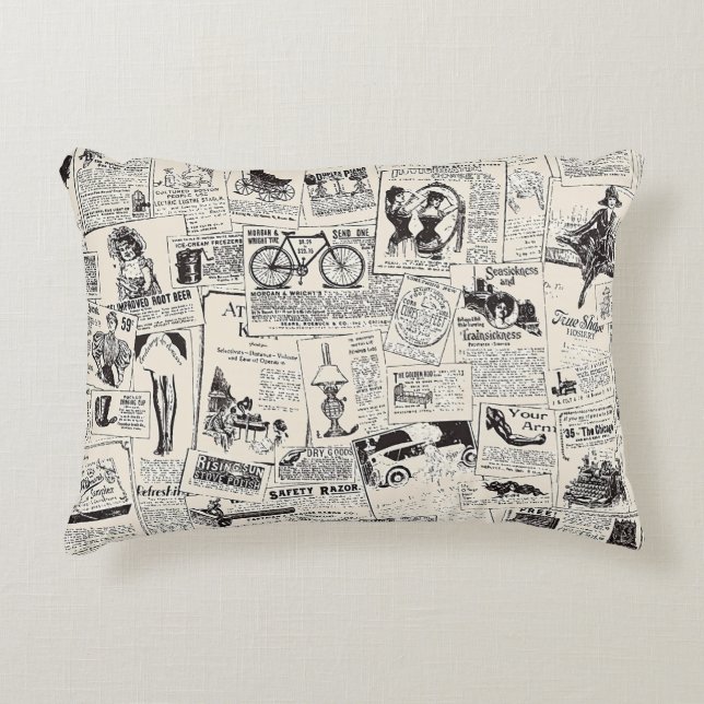 Vintage Newspaper  Accent Pillow (Front)