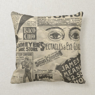 Vintage Newspaper Ads Throw Pillow