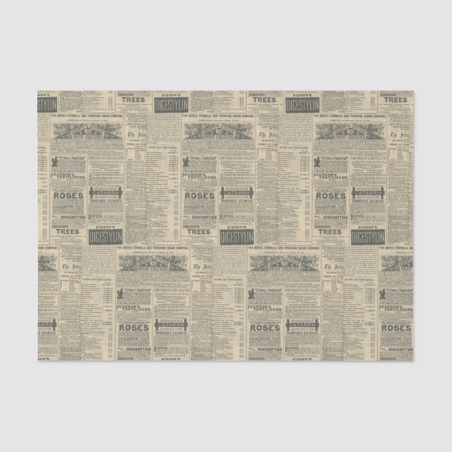 Vintage Newspaper Ads Tissue Paper (Front)