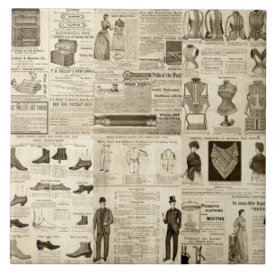 Vintage Newspaper Advertisements Rustic Tiled Tile