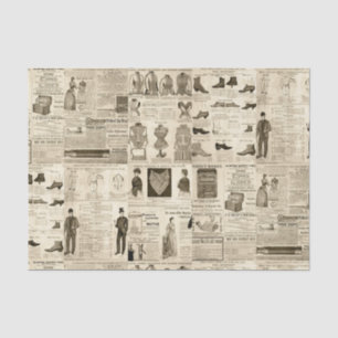 Vintage Newspaper Advertisements Rustic Tiled Tissue Paper
