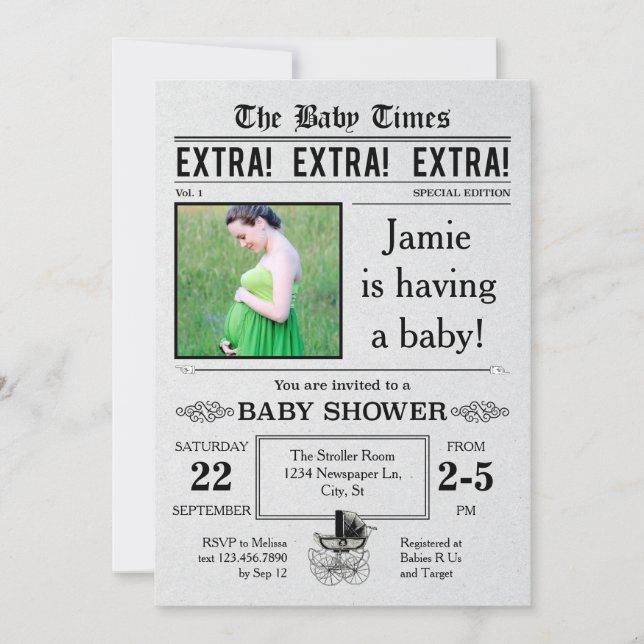 Vintage Newspaper Baby Shower Invitation (Front)