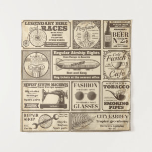 Vintage newspaper banners and advertising labels v tapestry
