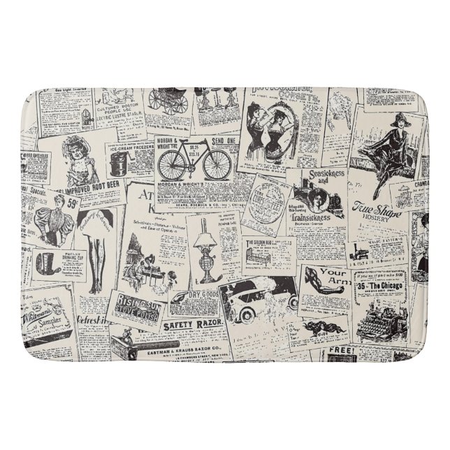 Vintage Newspaper  Bath Mat (Front)