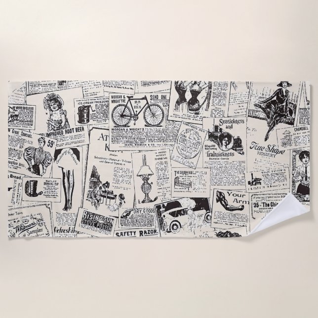 Vintage Newspaper   Beach Towel (Front)