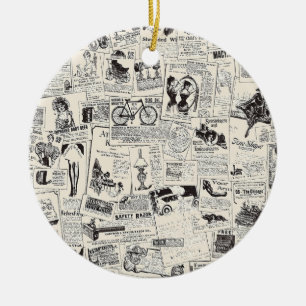 Vintage Newspaper Ceramic Ornament