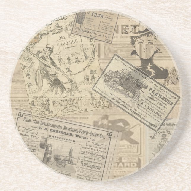 Vintage newspaper coaster (Front)