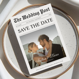 Vintage Newspaper Custom Photo Save the Date Invitation