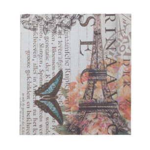 vintage newspaper decoupage eiffel tower Paris Notepad