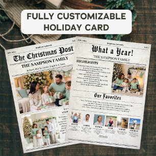 Vintage Newspaper Family Christmas Year Review Holiday Card