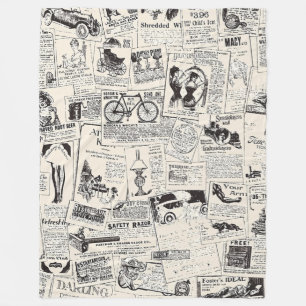 Vintage Newspaper   Fleece Blanket