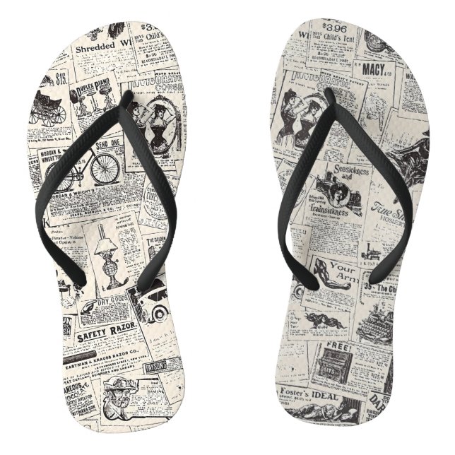 Vintage Newspaper   Flip Flops (Footbed)