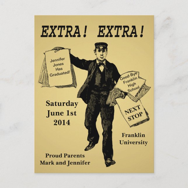 Vintage Newspaper Graduation Annoucement Announcement Postcard (Front)