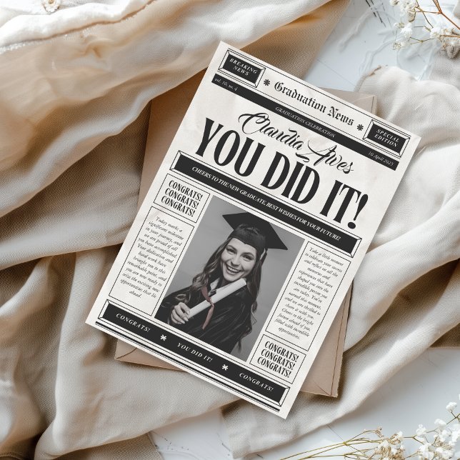 Vintage Newspaper Graduation Announcement Card (Creator Uploaded)