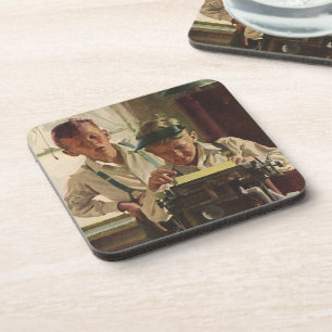 Vintage Newspaper Journalists, Writers Typewriter Coaster
