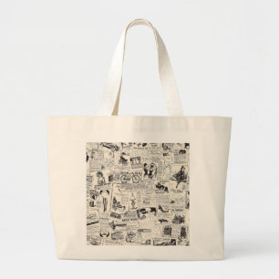 Vintage Newspaper   Large Tote Bag