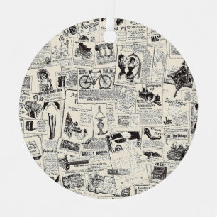 Vintage Newspaper Metal Ornament