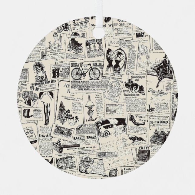 Vintage Newspaper  Metal Ornament (Front)