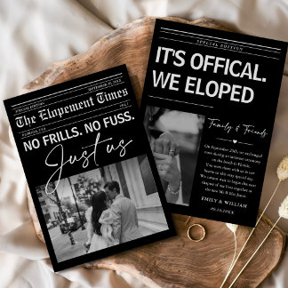Vintage Newspaper Newlyweds Elopement Announcement