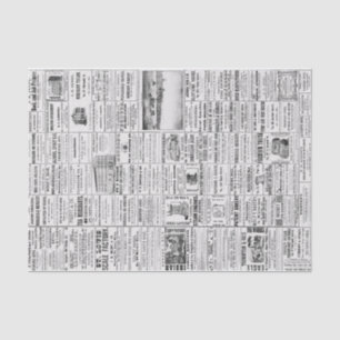 Vintage Newspaper News Black & White Decoupaging  Tissue Paper