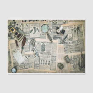 Vintage Newspaper Pages and Sewing Accessories  Tissue Paper