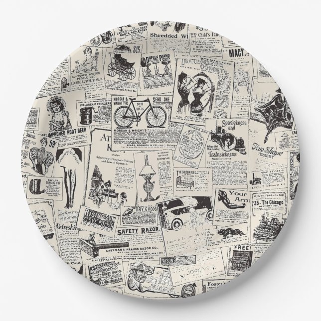 Vintage Newspaper  Paper Plate (Front)