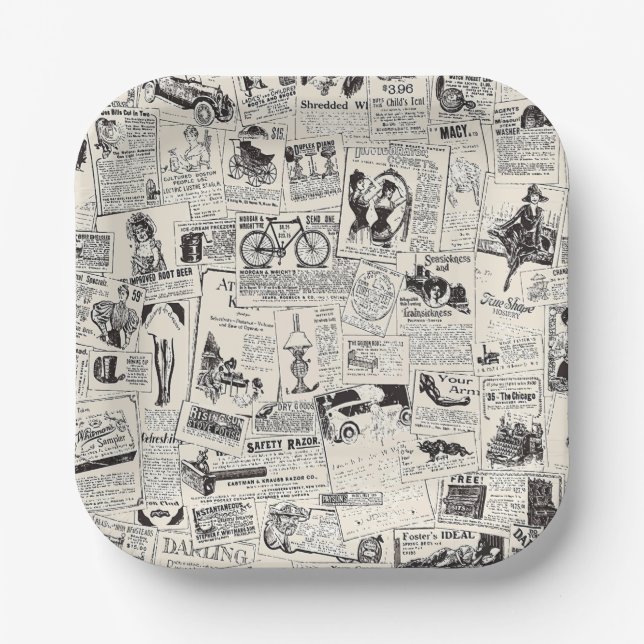 Vintage Newspaper   Paper Plate (Front)