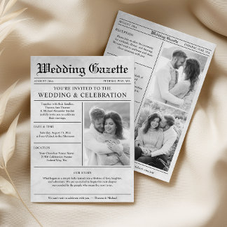 Vintage Newspaper Photo Elegant All In One Wedding Invitation