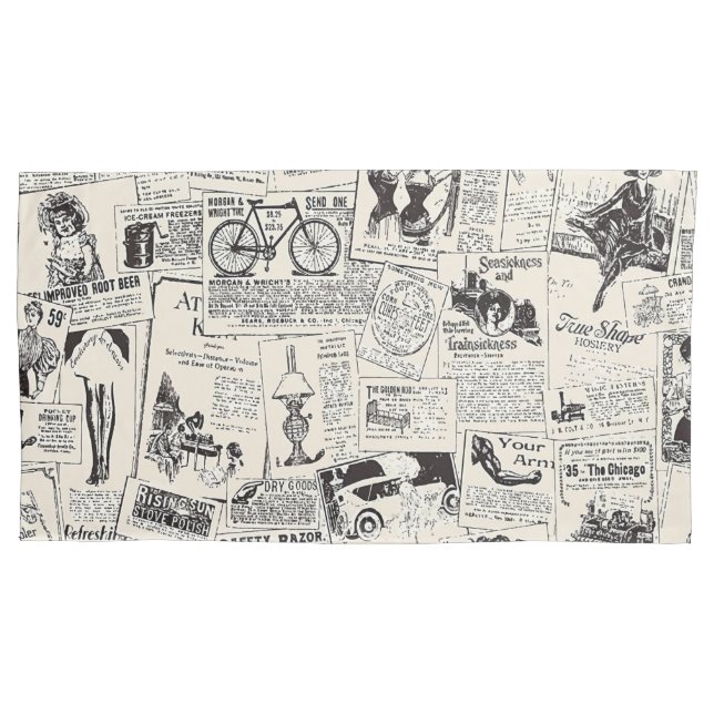 Vintage Newspaper Pillowcase (Front-Left)