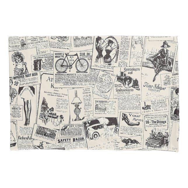 Vintage Newspaper  Pillowcase (Front-Left)