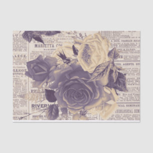 Vintage Newspaper Purple Floral Tissue Paper